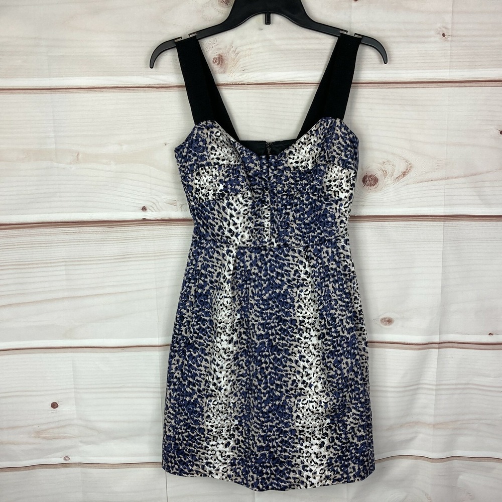 Guess Dress Womens 0 Leopard Print Ribbon Strap Fit & Flare Sleeveless Zipper‎